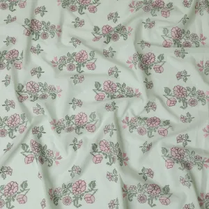 Floral Whisper Cotton Lawn Fabric - Soft White with Pink & Green Embroidery, 110cm Width-D18750