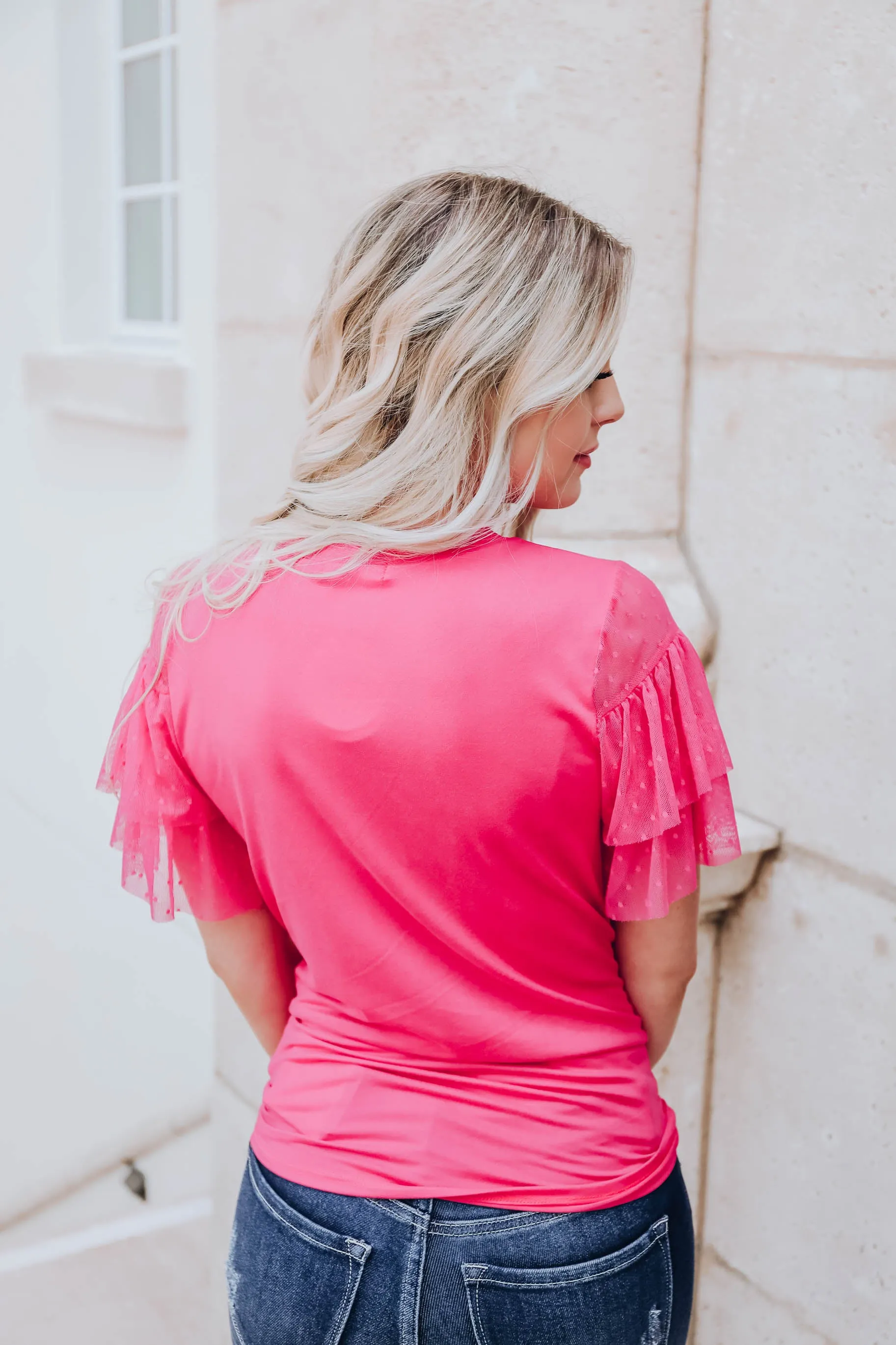 Full Of Style Ruffle Sleeve Top- Pink - FS