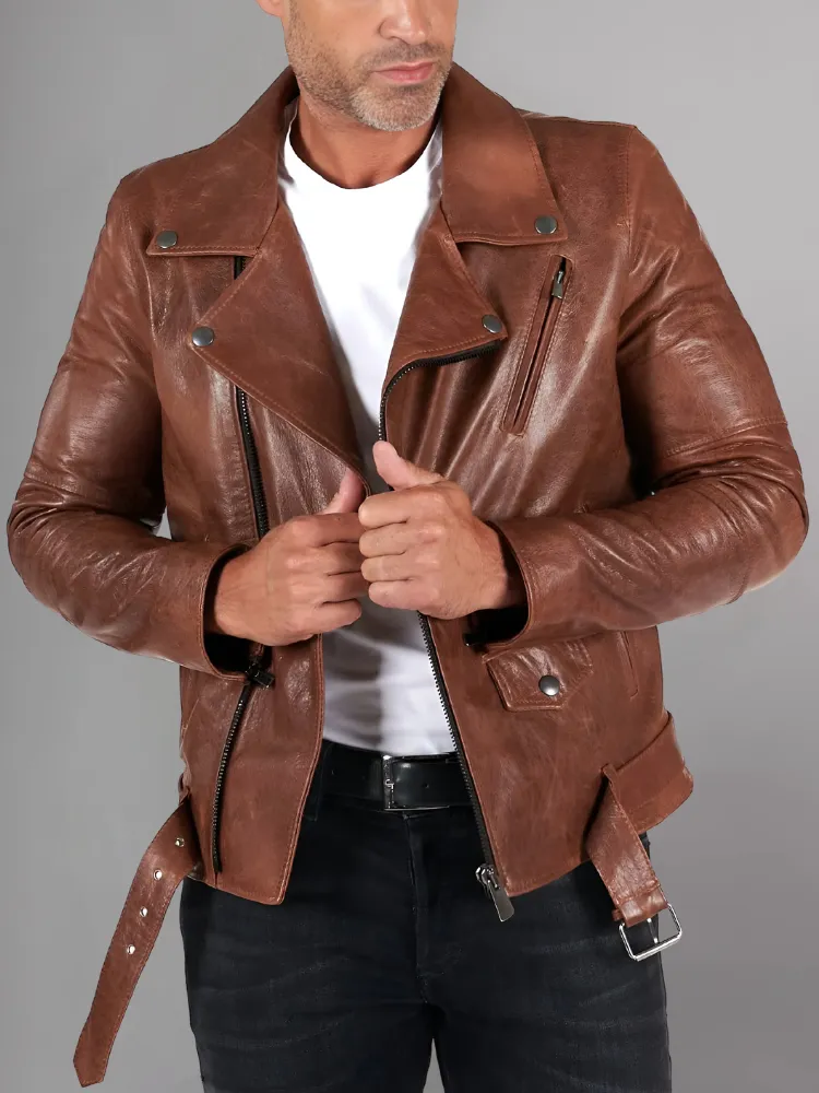 GENUINE COWHIDE LEATHER BRANDO LEATHER JACKET