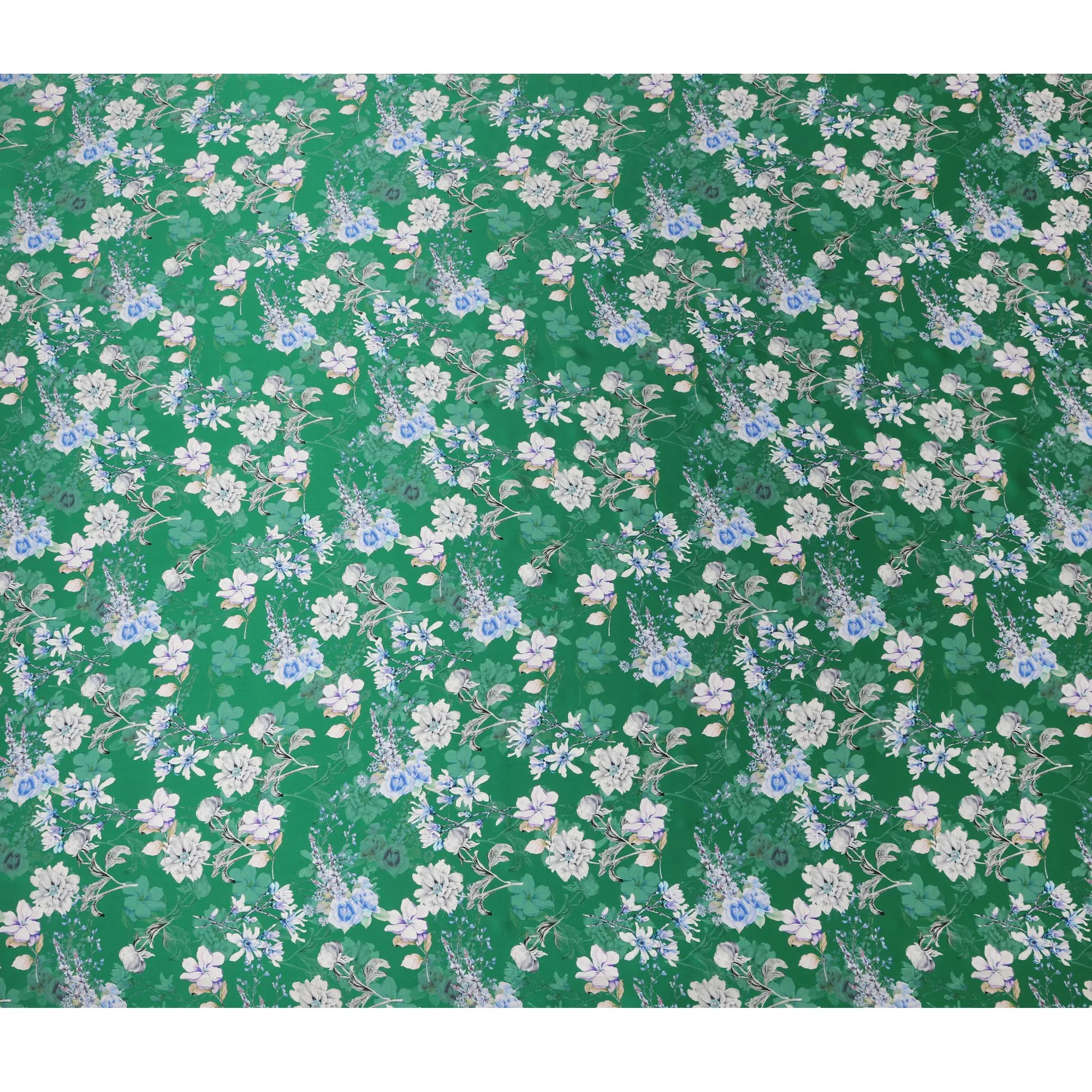 Green Floral Pure Silk Satin Fabric - 140 cm Width, Made in Italy-D20720