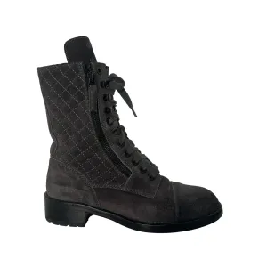 Grey Suede Combat Boots - 8