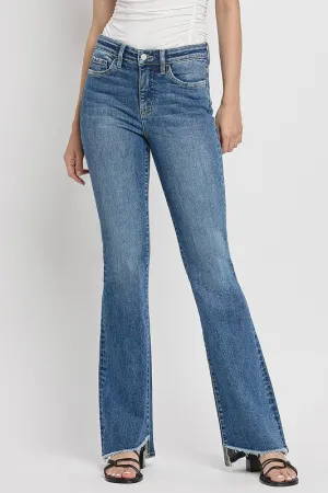 High Rise Slant Hem Flare Jeans *Online Only*