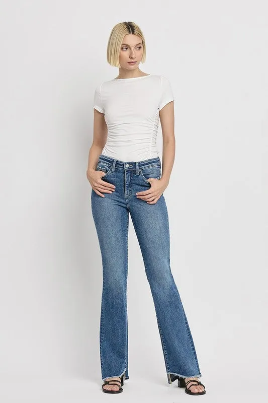 High Rise Slant Hem Flare Jeans *Online Only*