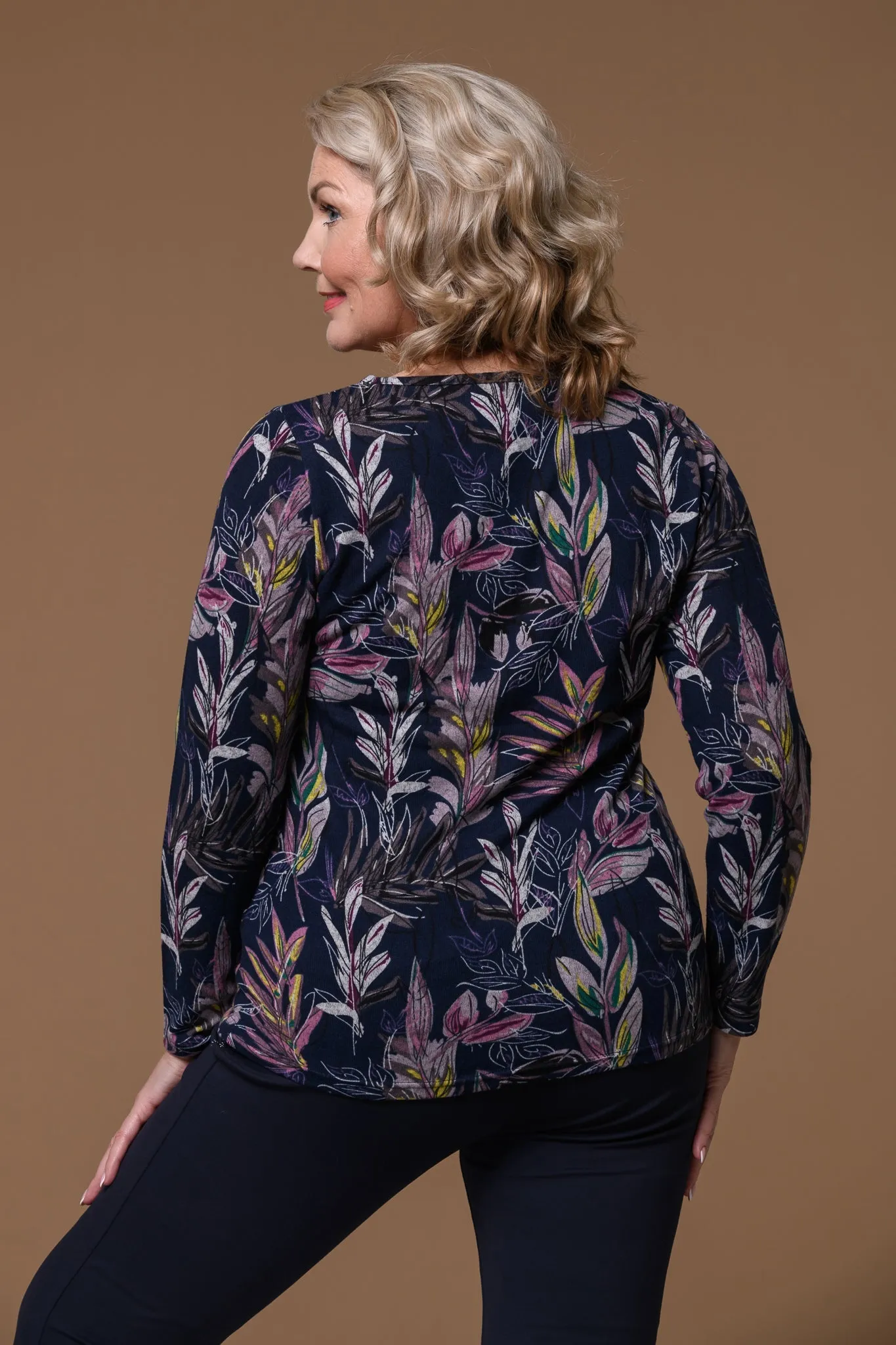 Jungle Leaf Brushed Top-Blue