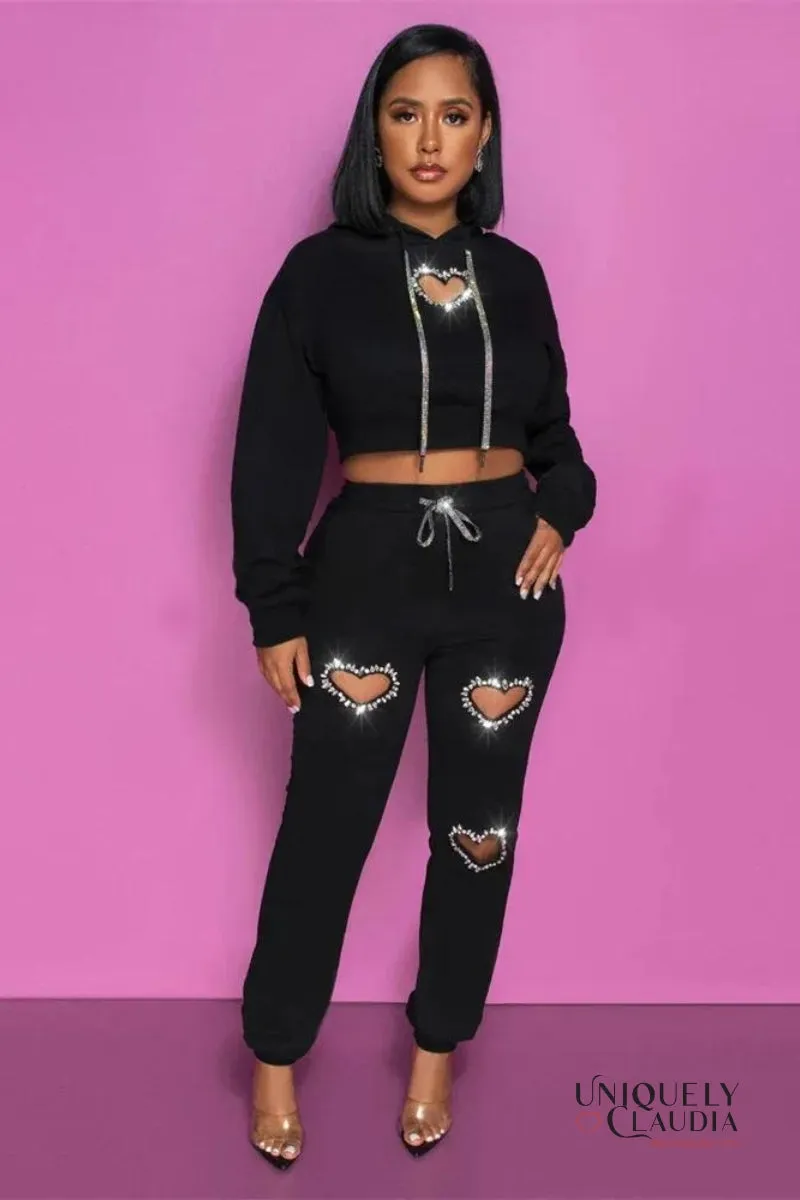 Karlie Heart Cutout Crop Top & Jogger Set