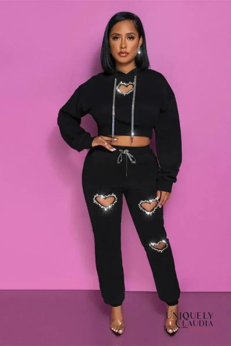 Karlie Heart Cutout Crop Top & Jogger Set