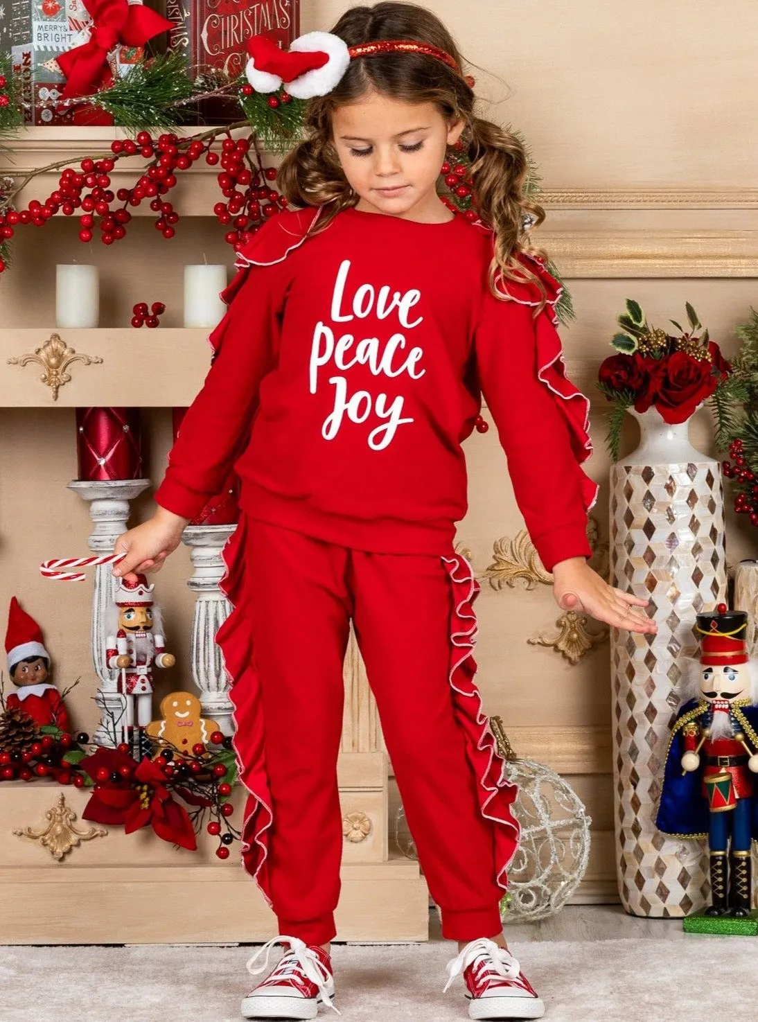 Love Peace Joy Ruffle Jogger Set