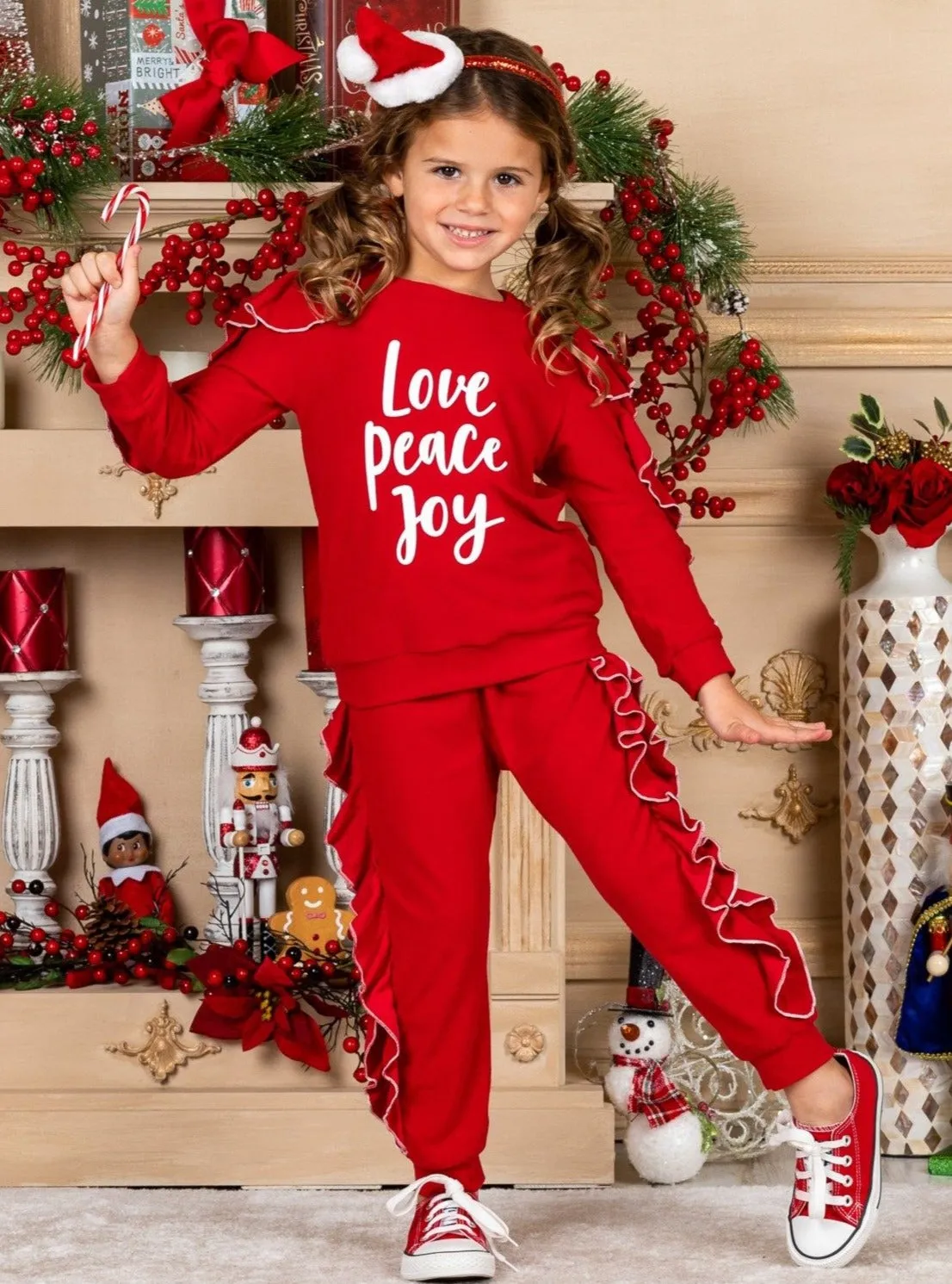 Love Peace Joy Ruffle Jogger Set