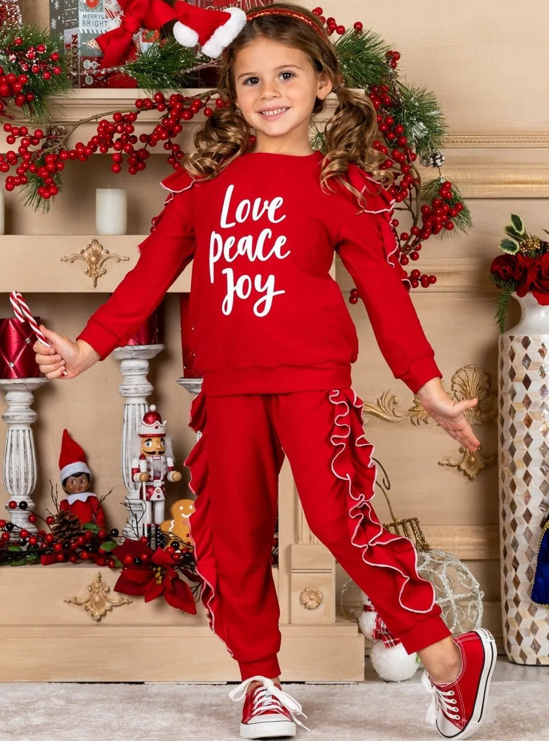 Love Peace Joy Ruffle Jogger Set