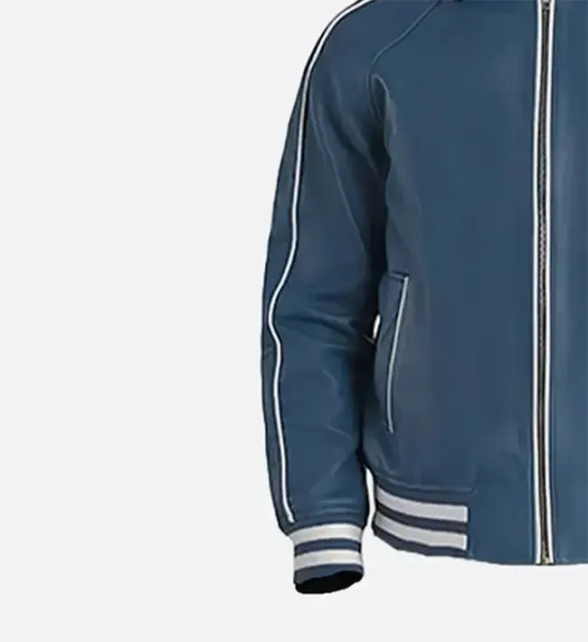 Men's Blue Leather Varsity Jacket