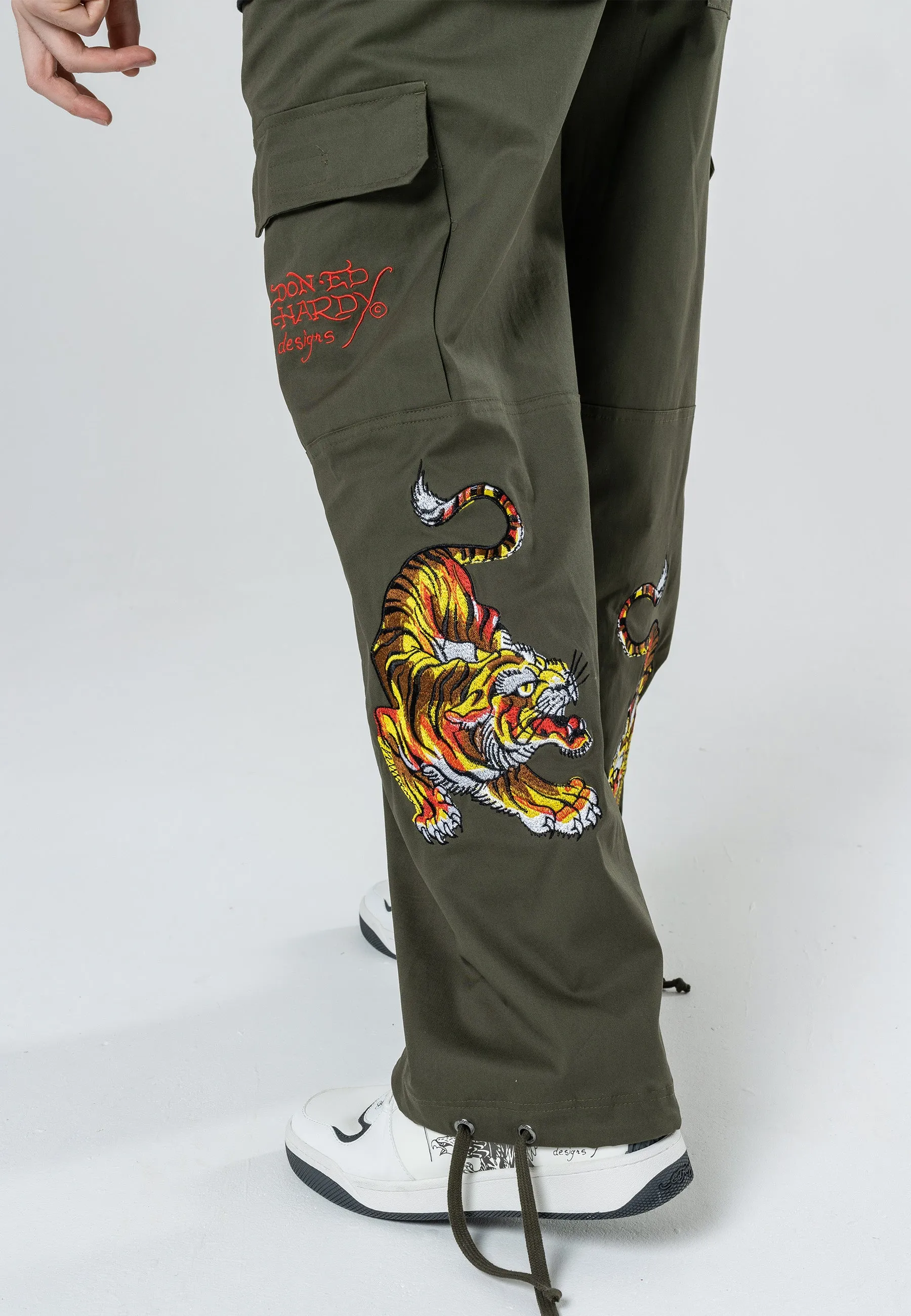 Mens Double Tiger Cargo Pants Trousers - Olive