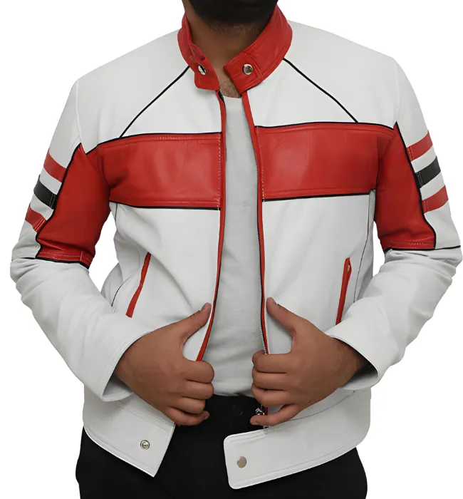 Mens White Biker Nappa Leather Jacket