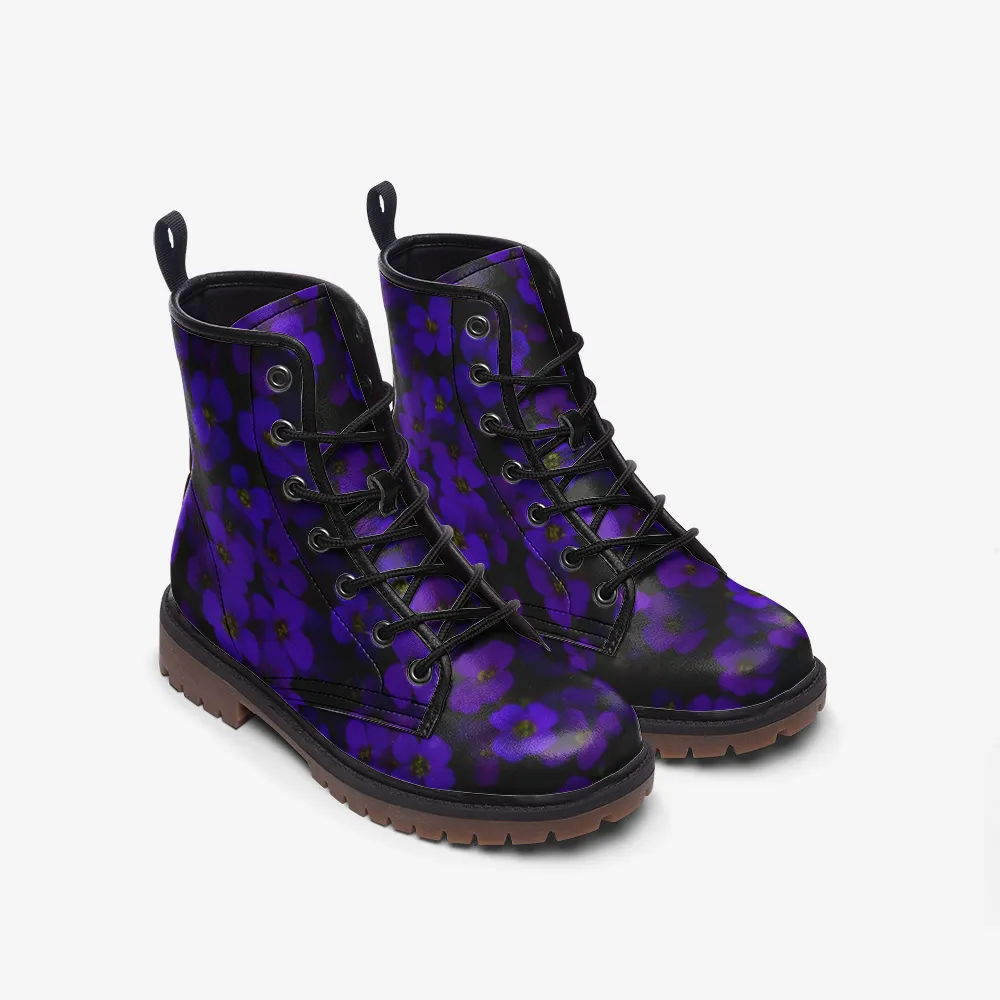 Midnight Purple Floral Lace Up Boots