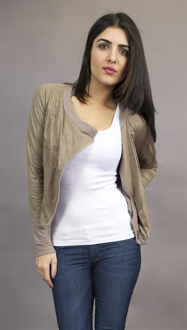 Miilla Faux Leather Crop Shirt Jacket in Taupe