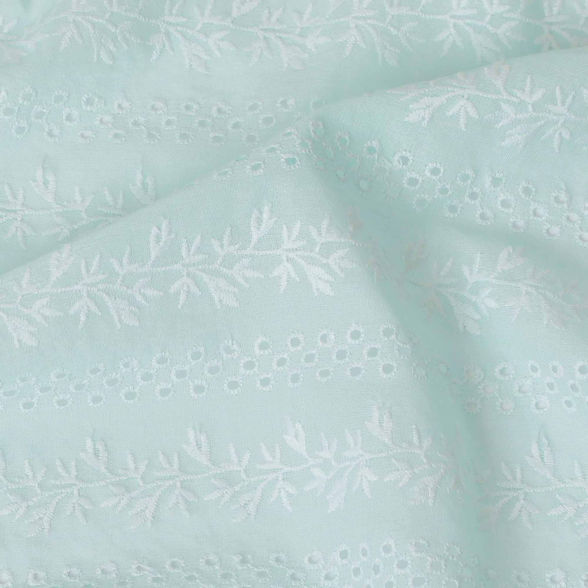 Mint Green Floral Embroidered Cotton Lawn Fabric, 110 cm Width-D19678