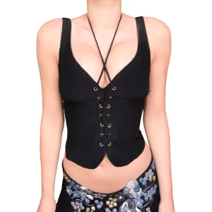 Moschino Couture 90's Black Lace-Up Corset Top