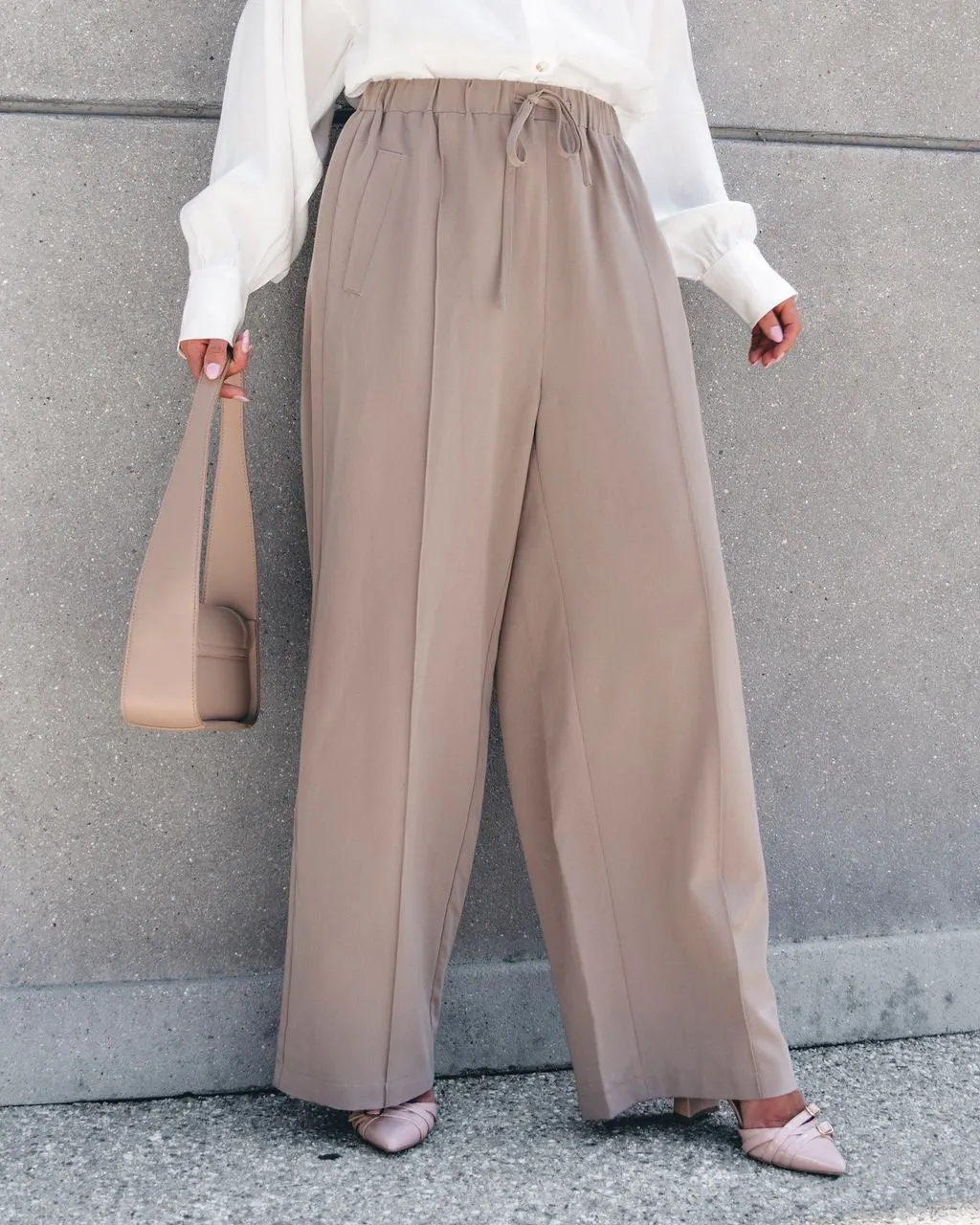 Muse By Magnolia Mocha Drawstring Wide Leg Pants - DOORBUSTER