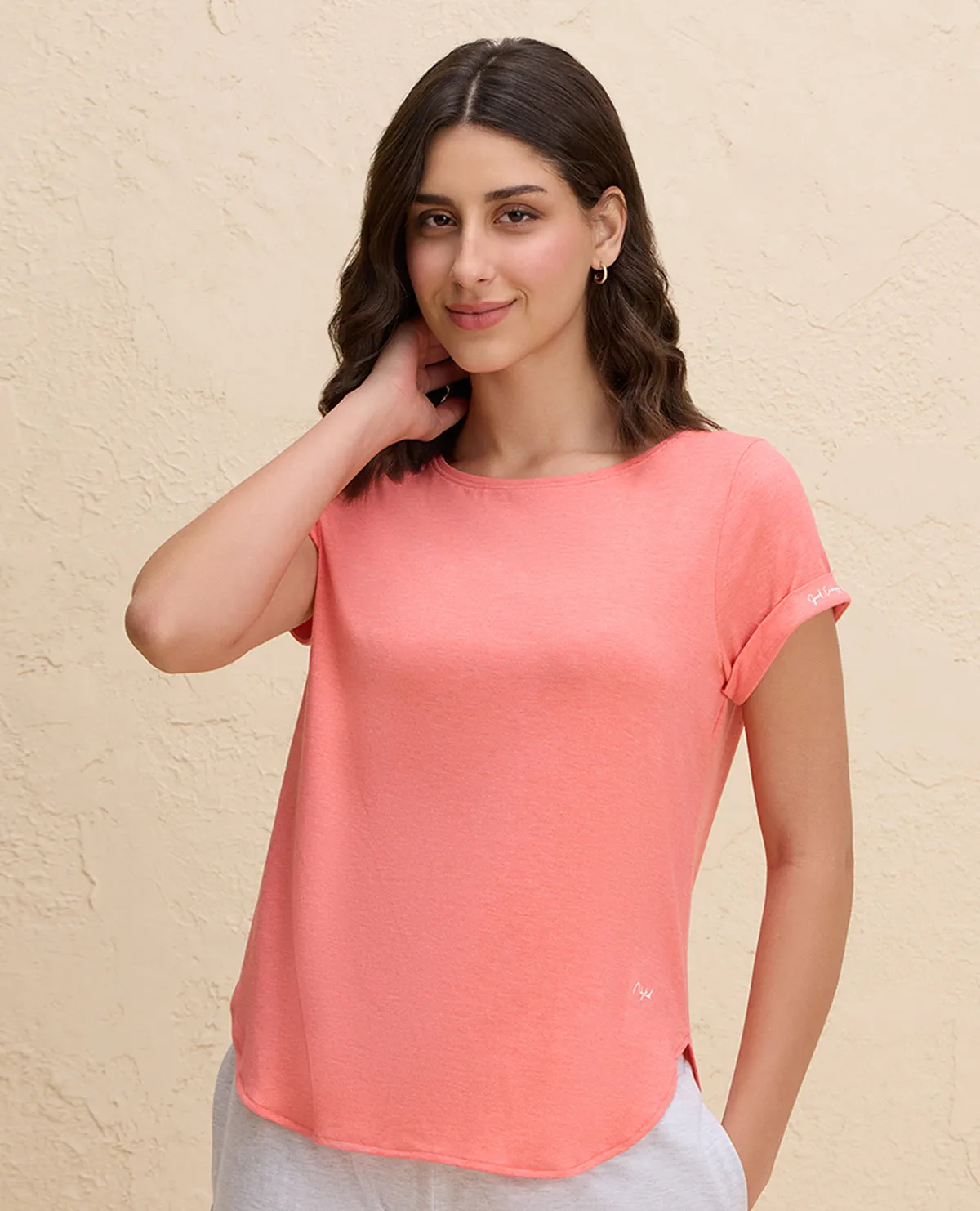 Nykd By Nykaa After Class Apple Bottom Flattering Longline Tee-NYAT272-Orange Melange