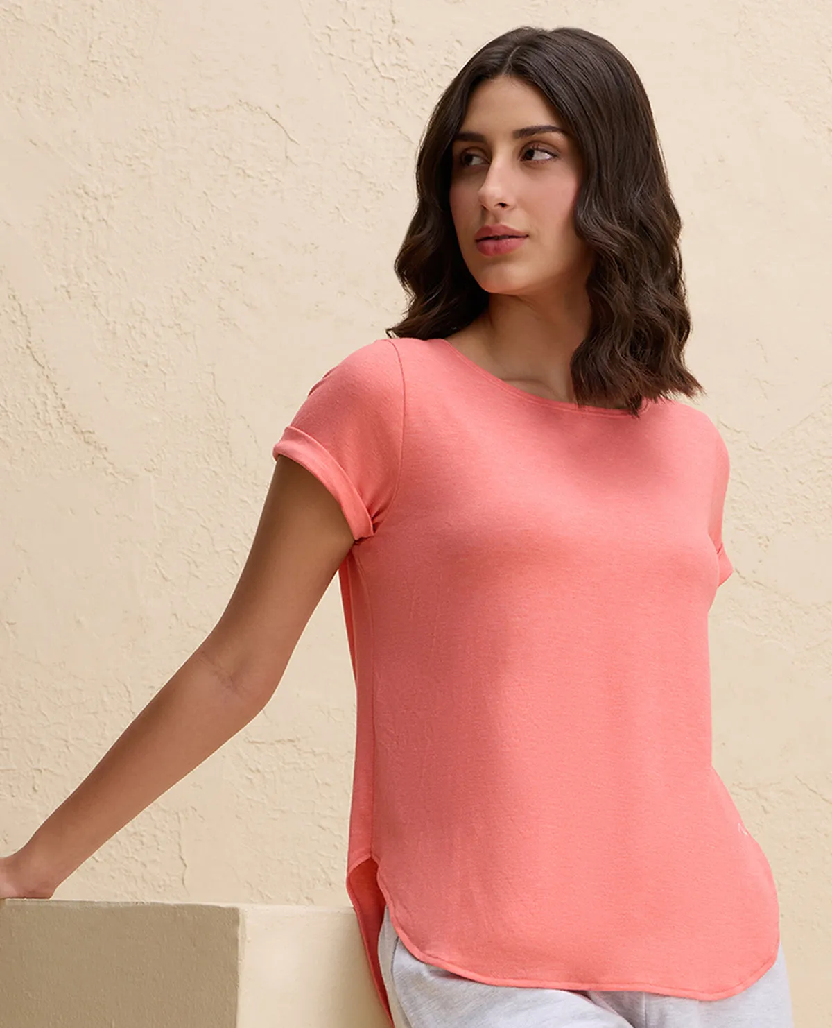 Nykd By Nykaa After Class Apple Bottom Flattering Longline Tee-NYAT272-Orange Melange