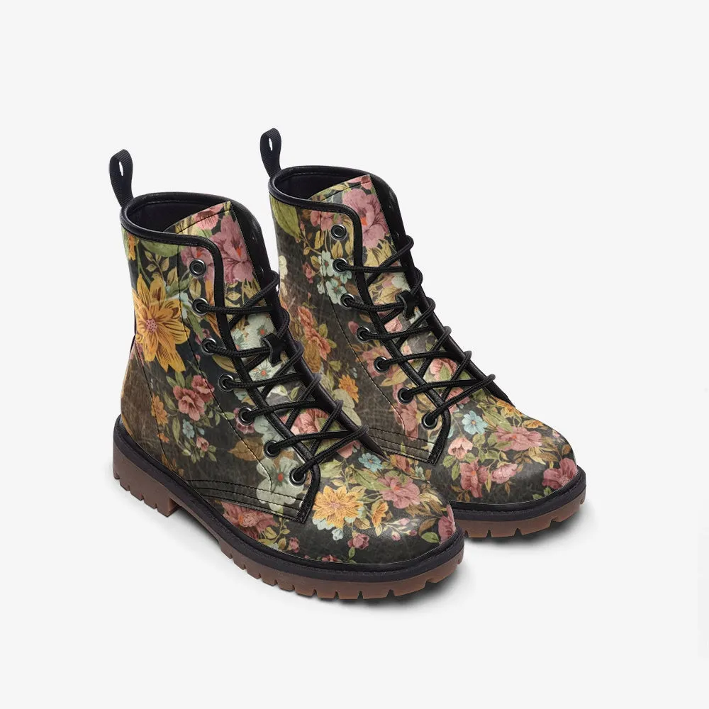 Old Vintage Flowers Lace Up Boots