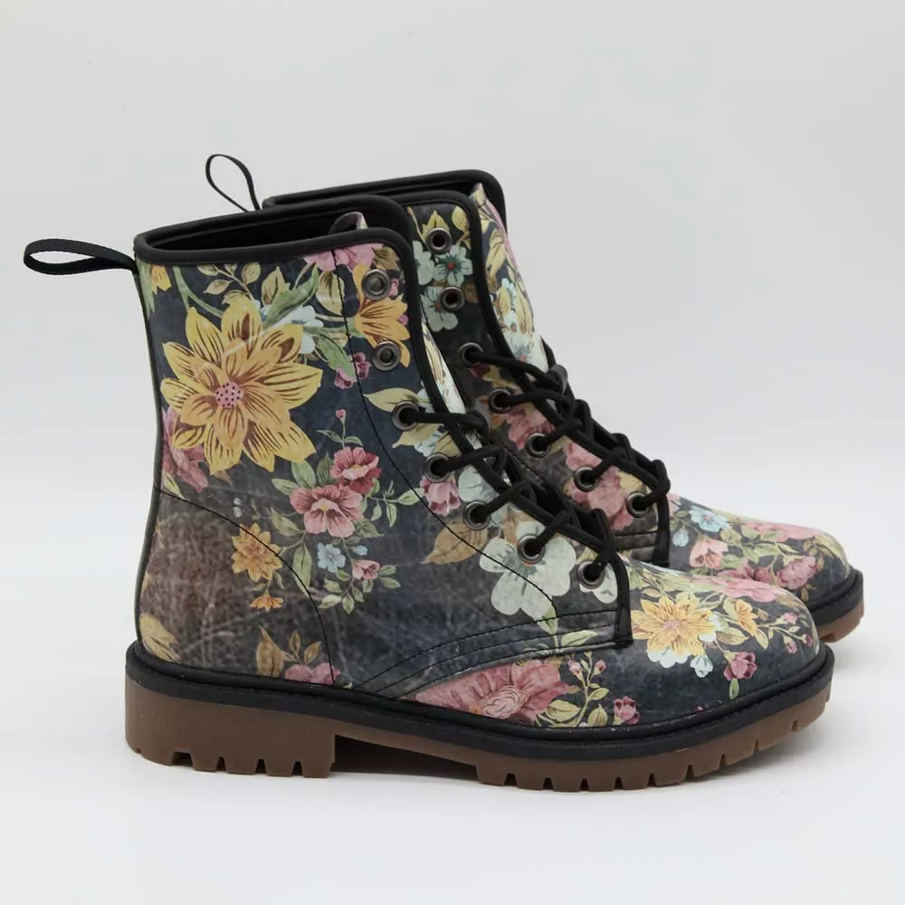 Old Vintage Flowers Lace Up Boots