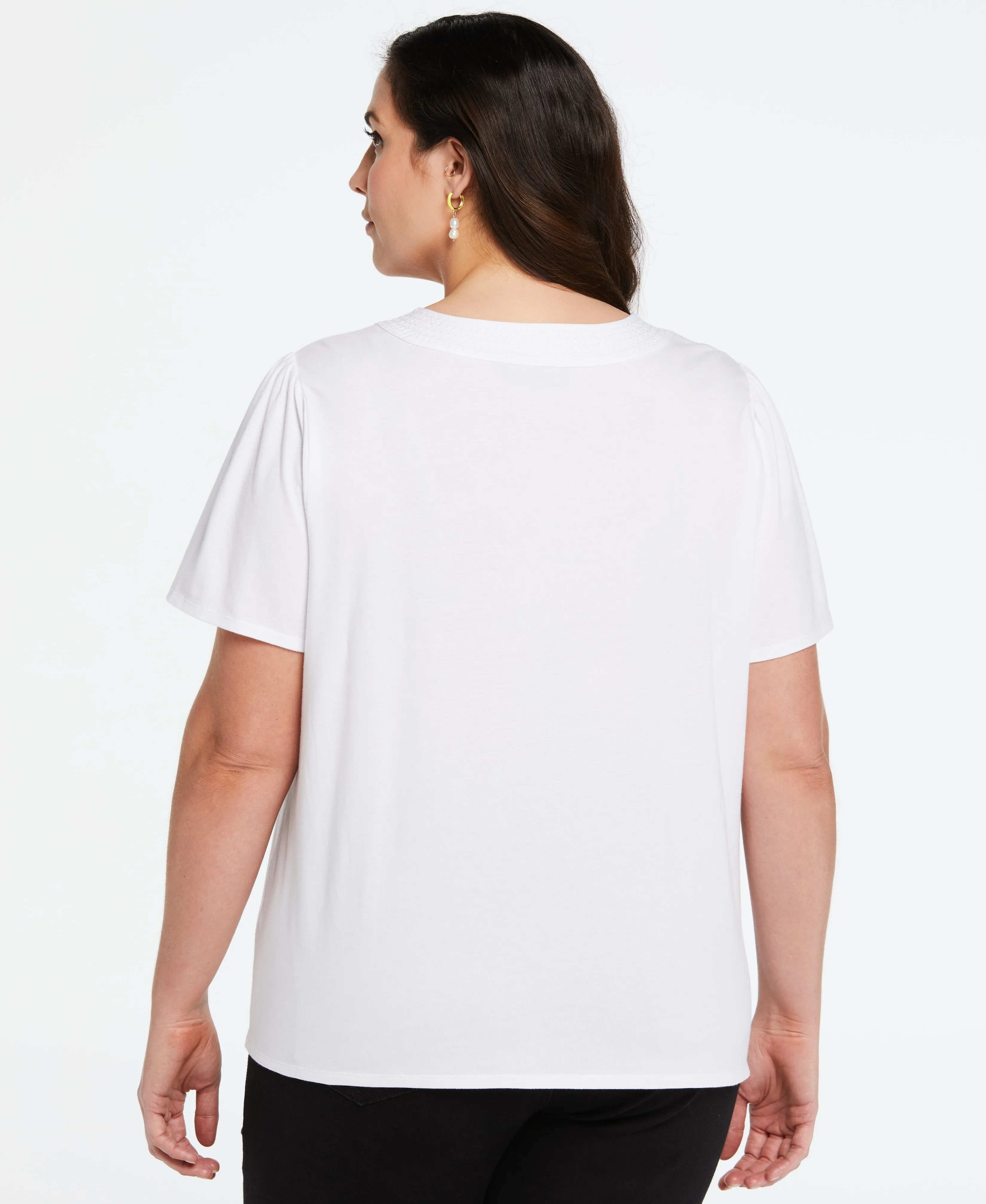 Plus Size 100% Cotton Jersey Top with Woven Trim