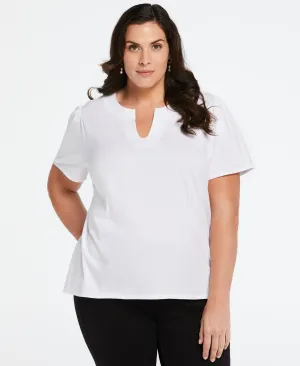 Plus Size 100% Cotton Jersey Top with Woven Trim