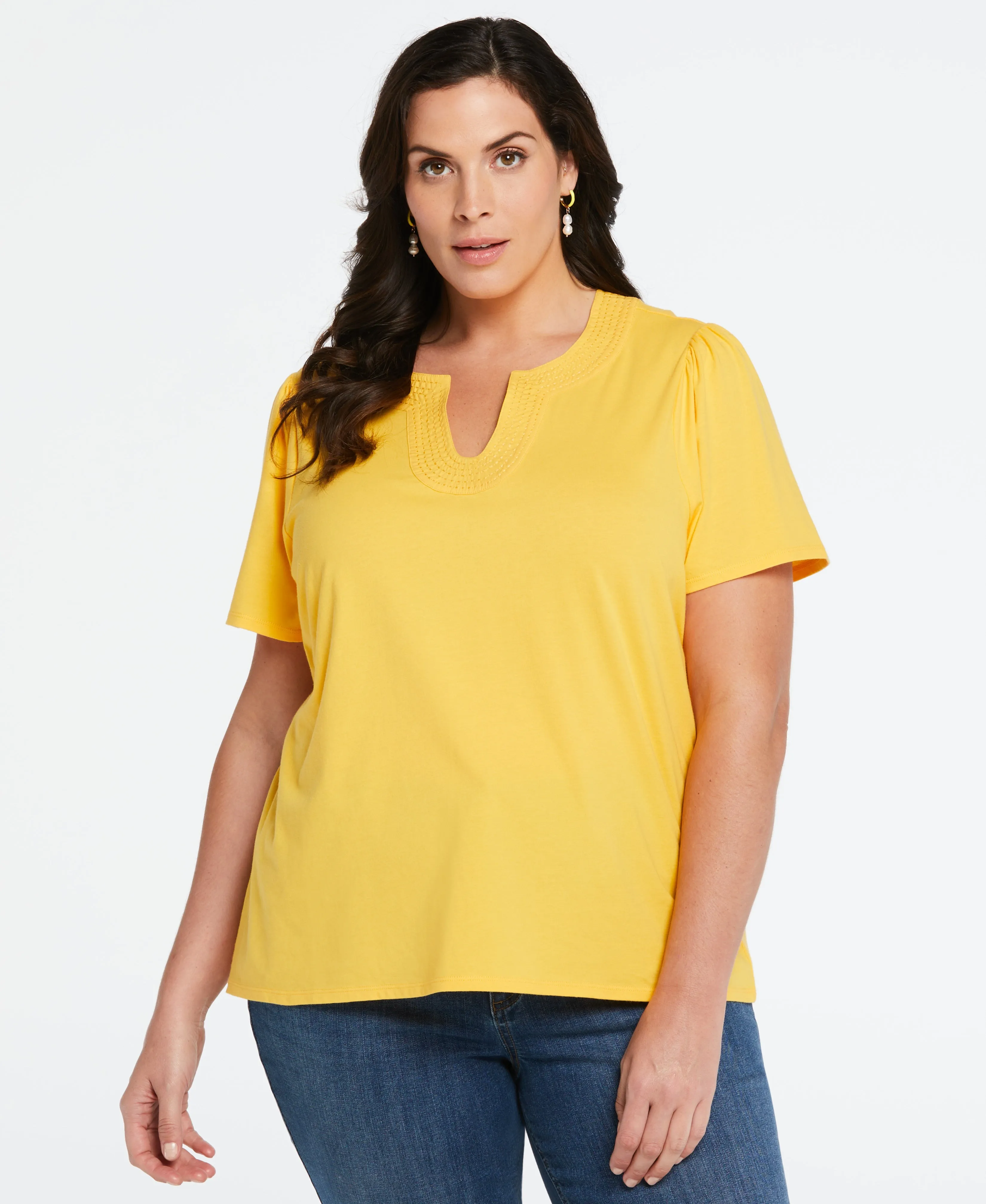 Plus Size 100% Cotton Jersey Top with Woven Trim