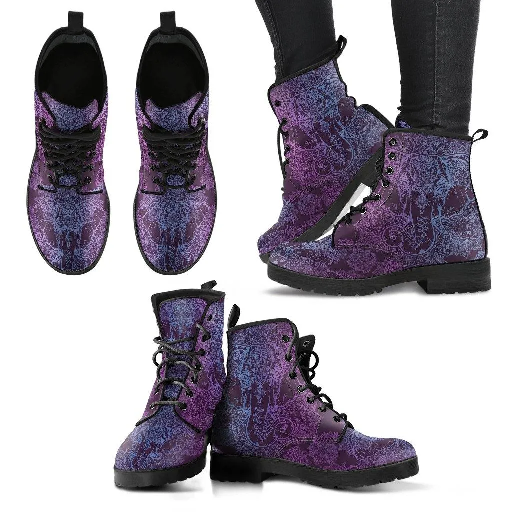 Purple Elephant  Memory Foam Boots | All Season Lace Up Boots | Vegan Leather Combat Boot by Manifestie