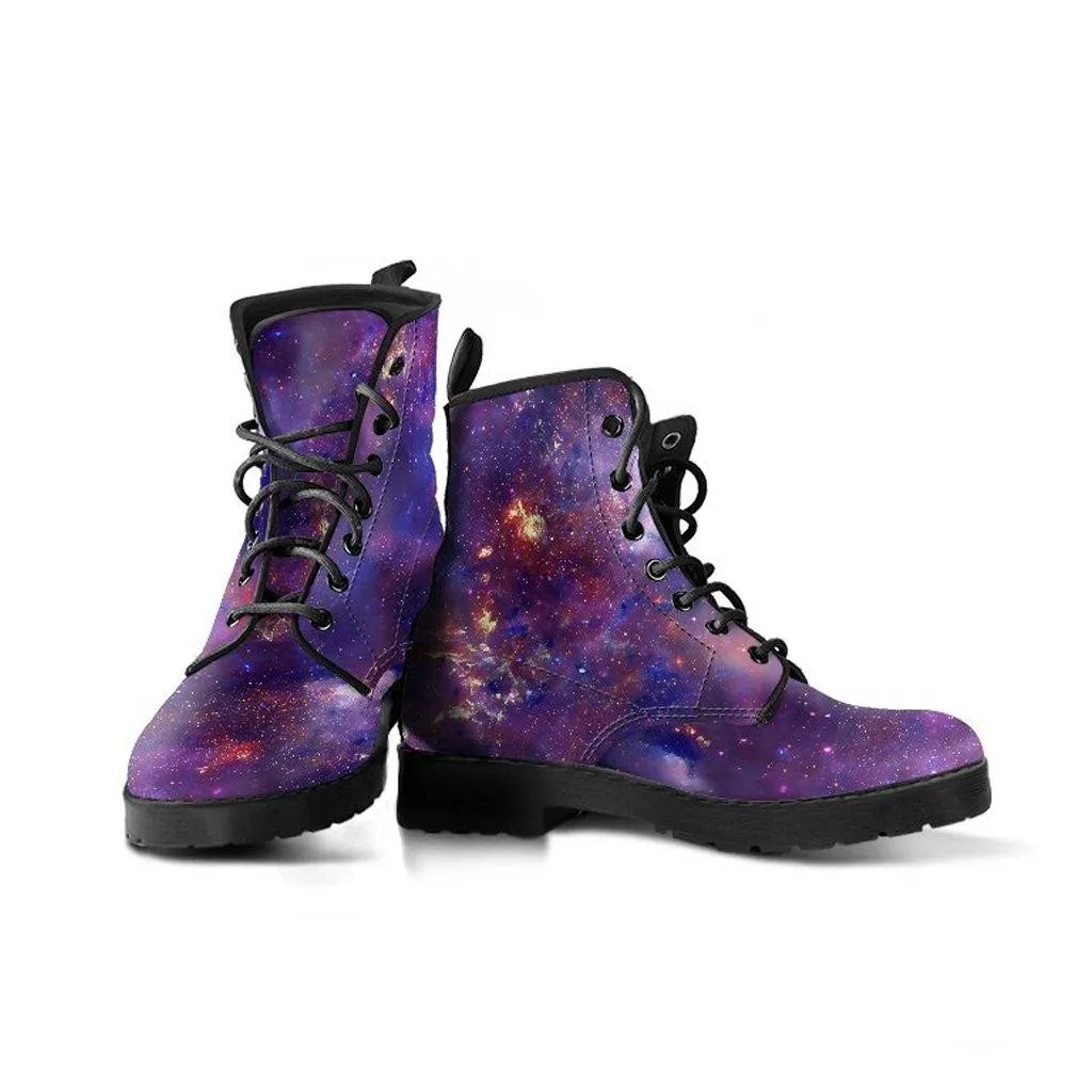 Purple Galaxy  Memory Foam Boots | All Season Lace Up Boots | Vegan Leather Combat Boot by Manifestie