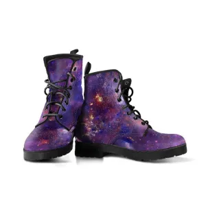 Purple Galaxy  Memory Foam Boots | All Season Lace Up Boots | Vegan Leather Combat Boot by Manifestie