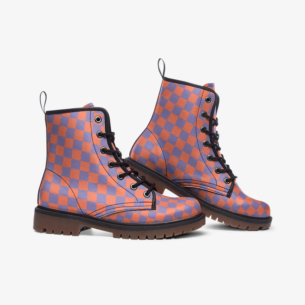 Purple Papaya Checkerboard Lace Up Boots