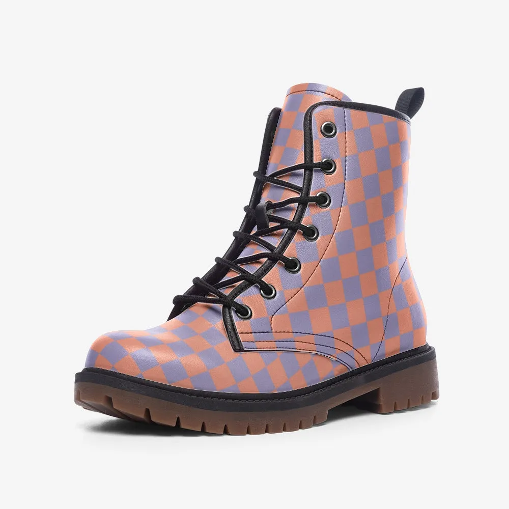 Purple Papaya Checkerboard Lace Up Boots