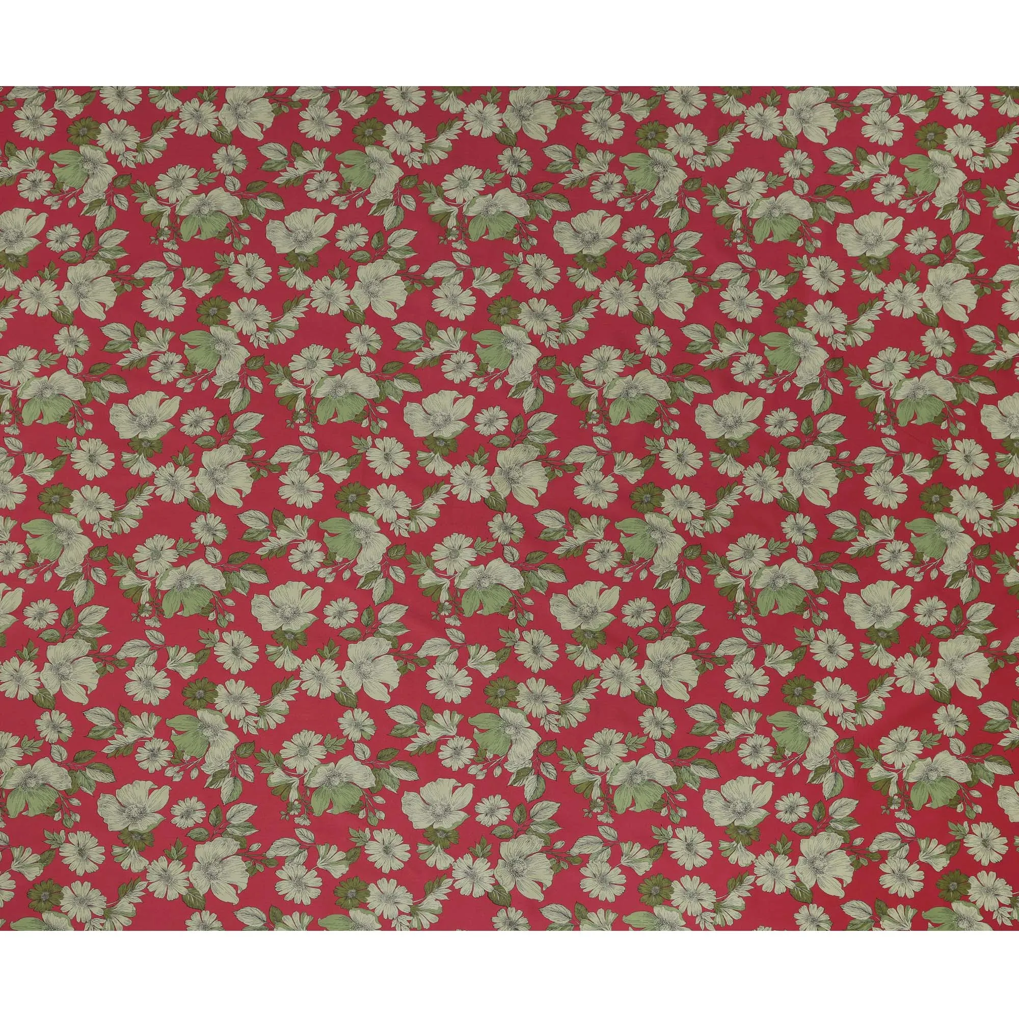 Red and Green Floral Cotton Lawn Digital Print Fabric - 110 cm Width-D21222