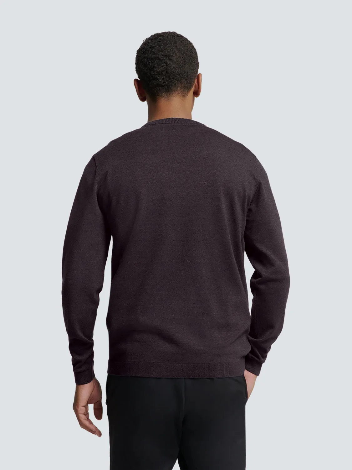 Round Neck Pullover: Two-Tone Melange and Comfortable Fit | Aubergine