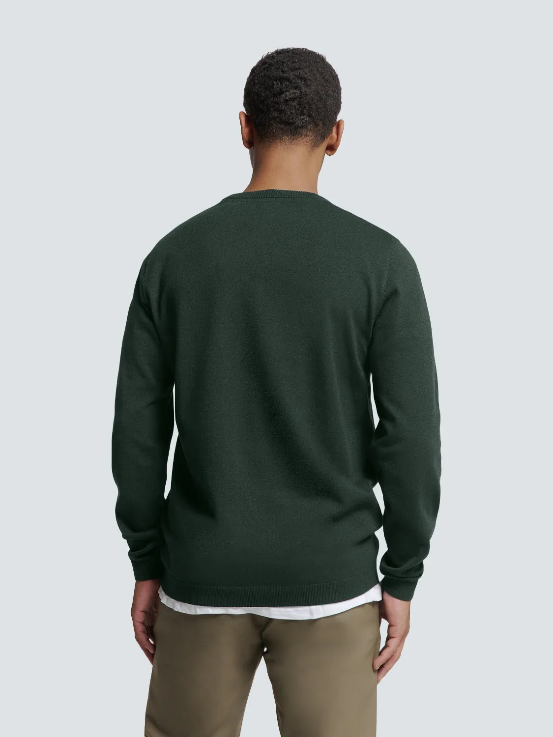 Round Neck Pullover: Two-Tone Melange and Comfortable Fit | Dark Green