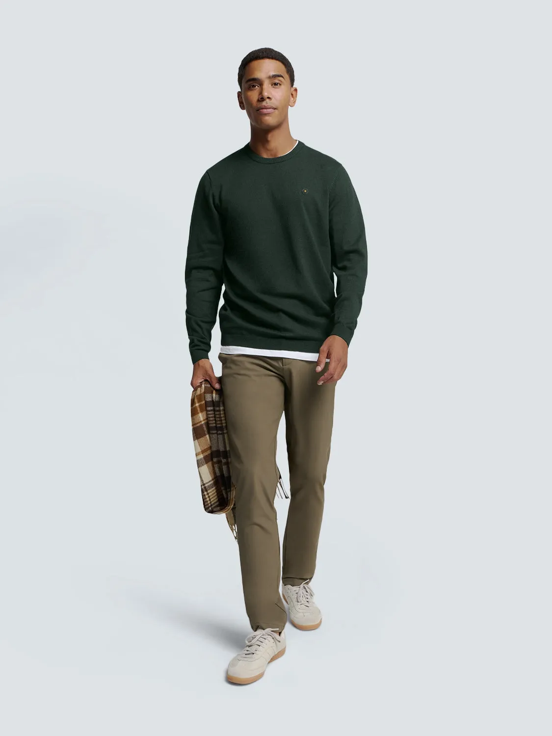 Round Neck Pullover: Two-Tone Melange and Comfortable Fit | Dark Green