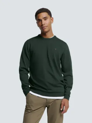 Round Neck Pullover: Two-Tone Melange and Comfortable Fit | Dark Green