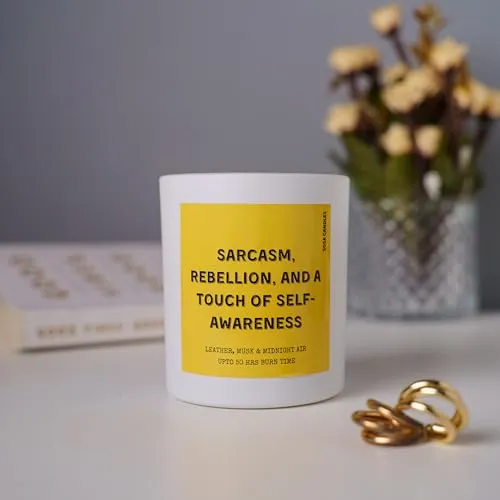 Sarcasm Rebellion - Quirky Scented Candle Gifts | Humorous Gifts | Scented Candle Gift Set | Scented Candles for Gifting Studying Sleeping | Scented Candles for Men, Upto 50hrs, 300g Soy Wax Candle