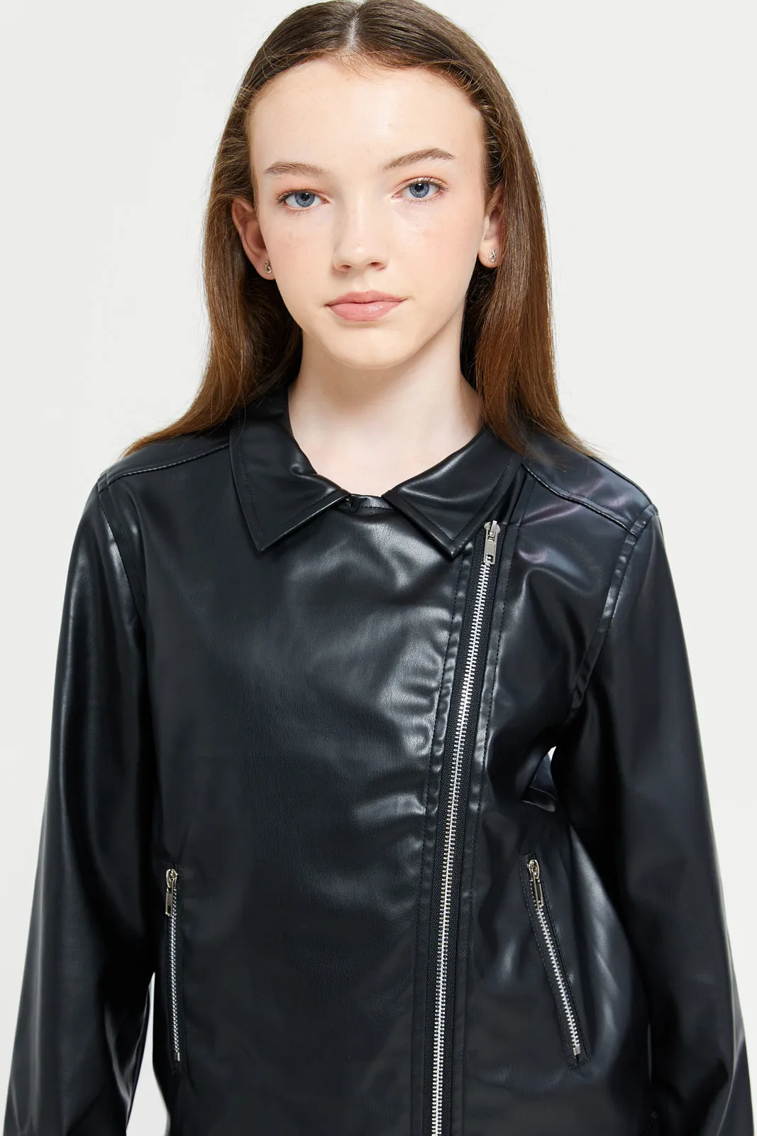 Senior Girls Black Pu Jacket