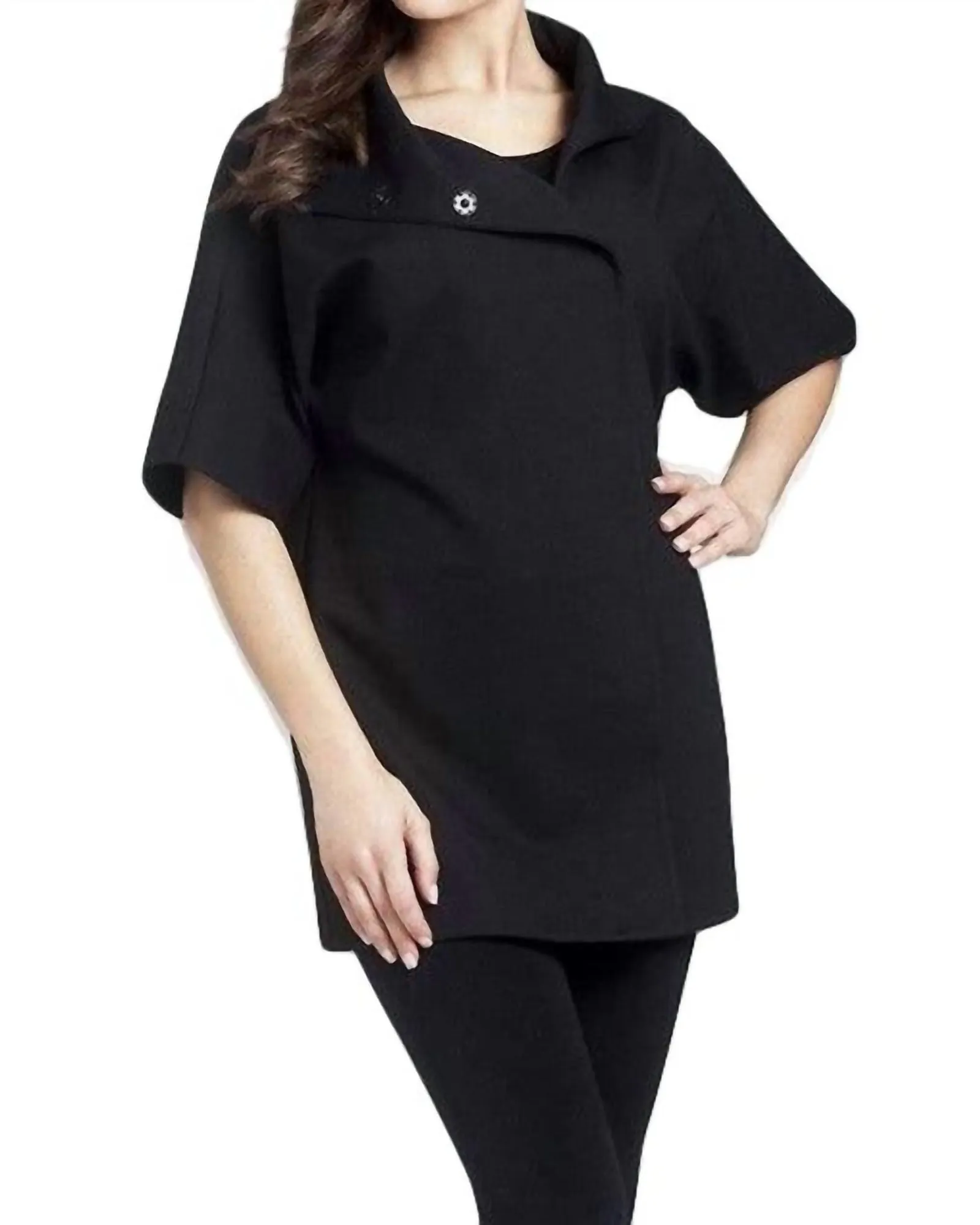 Side Zip Short Sleeve Coat in Black | Black