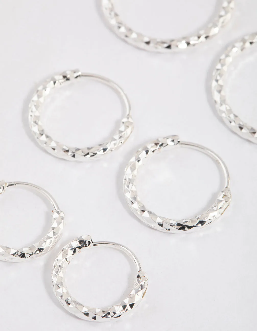 Silver Graduated Textured Hoop Earrings Pack