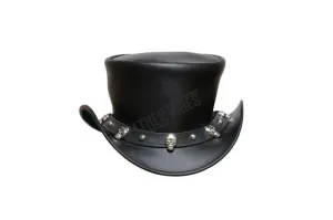 Skull and Studd Band Real Leather Steampunk Top Hat Motorcycle Rider Biker