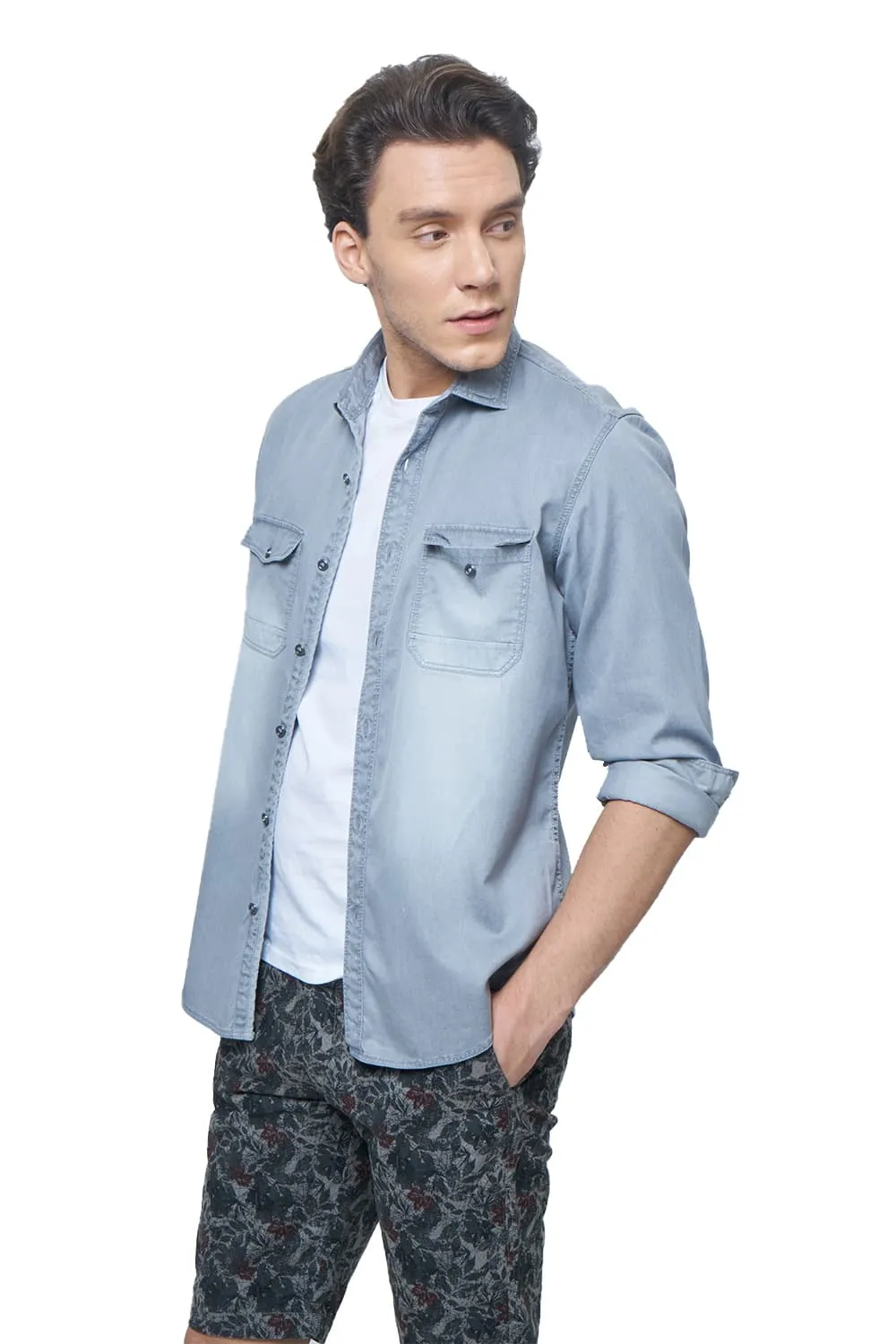 Slim Fit Twill Indigo Shirt