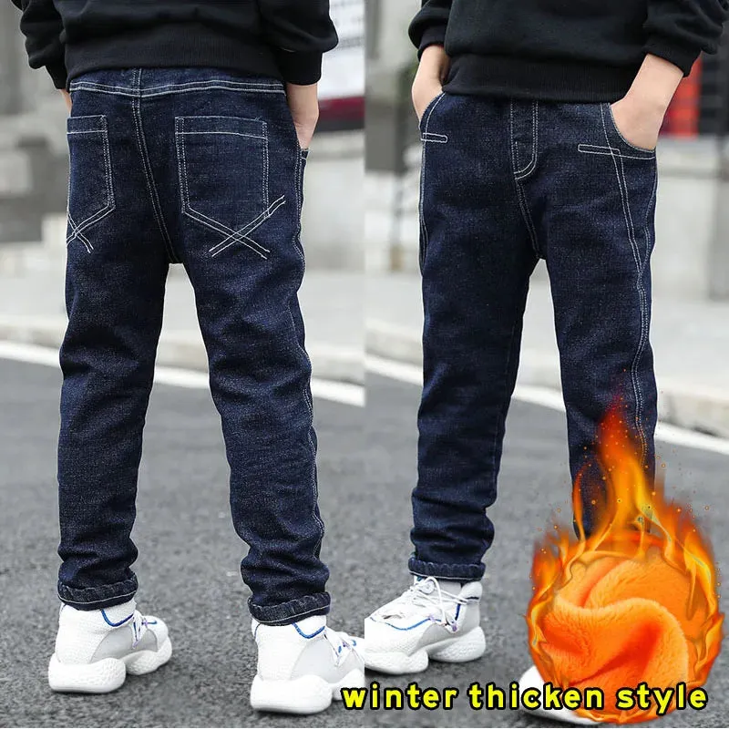 Spring Autumn Children Jean Pants Teen Boys Denim Trousers Casual Letter Cotton Pencil Pants Leggings Boy Dark Jeans