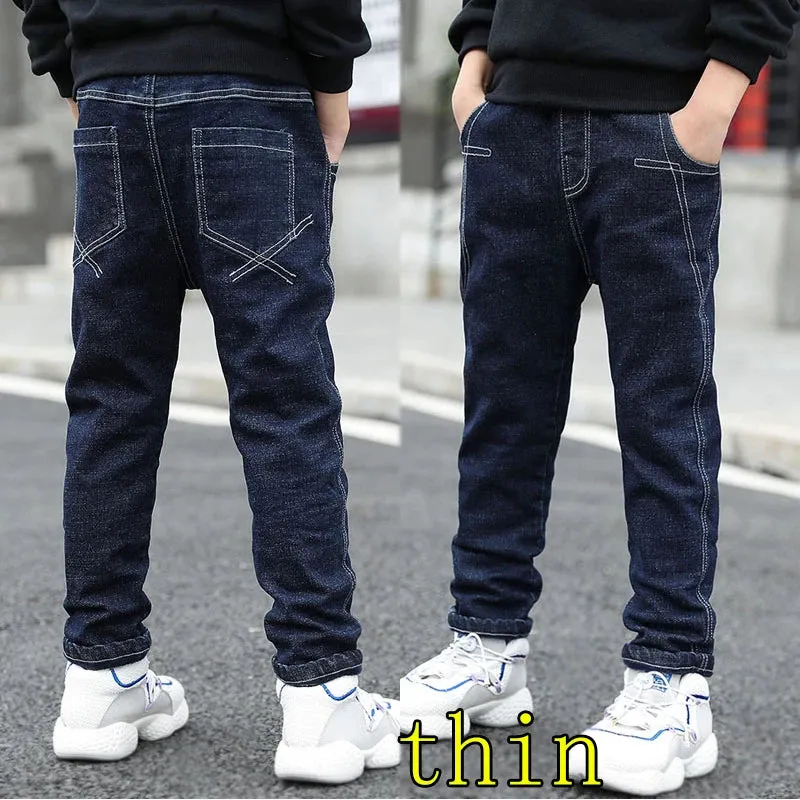 Spring Autumn Children Jean Pants Teen Boys Denim Trousers Casual Letter Cotton Pencil Pants Leggings Boy Dark Jeans