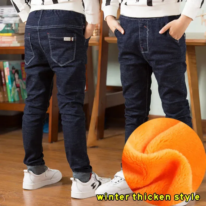 Spring Autumn Children Jean Pants Teen Boys Denim Trousers Casual Letter Cotton Pencil Pants Leggings Boy Dark Jeans