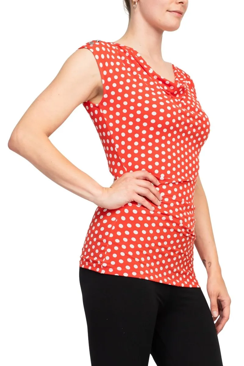 T Tahari Sleeveless Cowl Neck Polka Dots Top