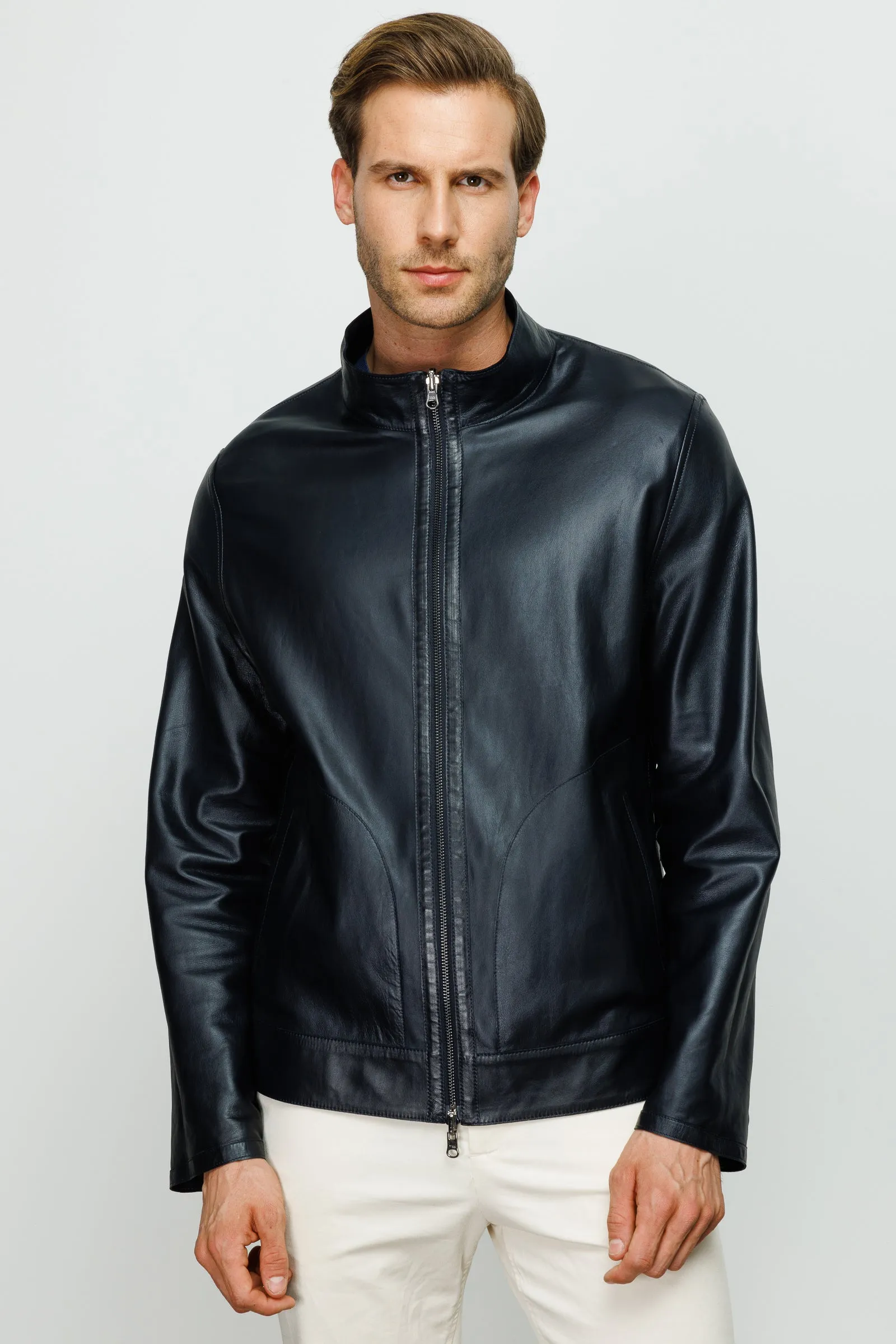 The Del Rio Dark Blue Leather Men Jacket