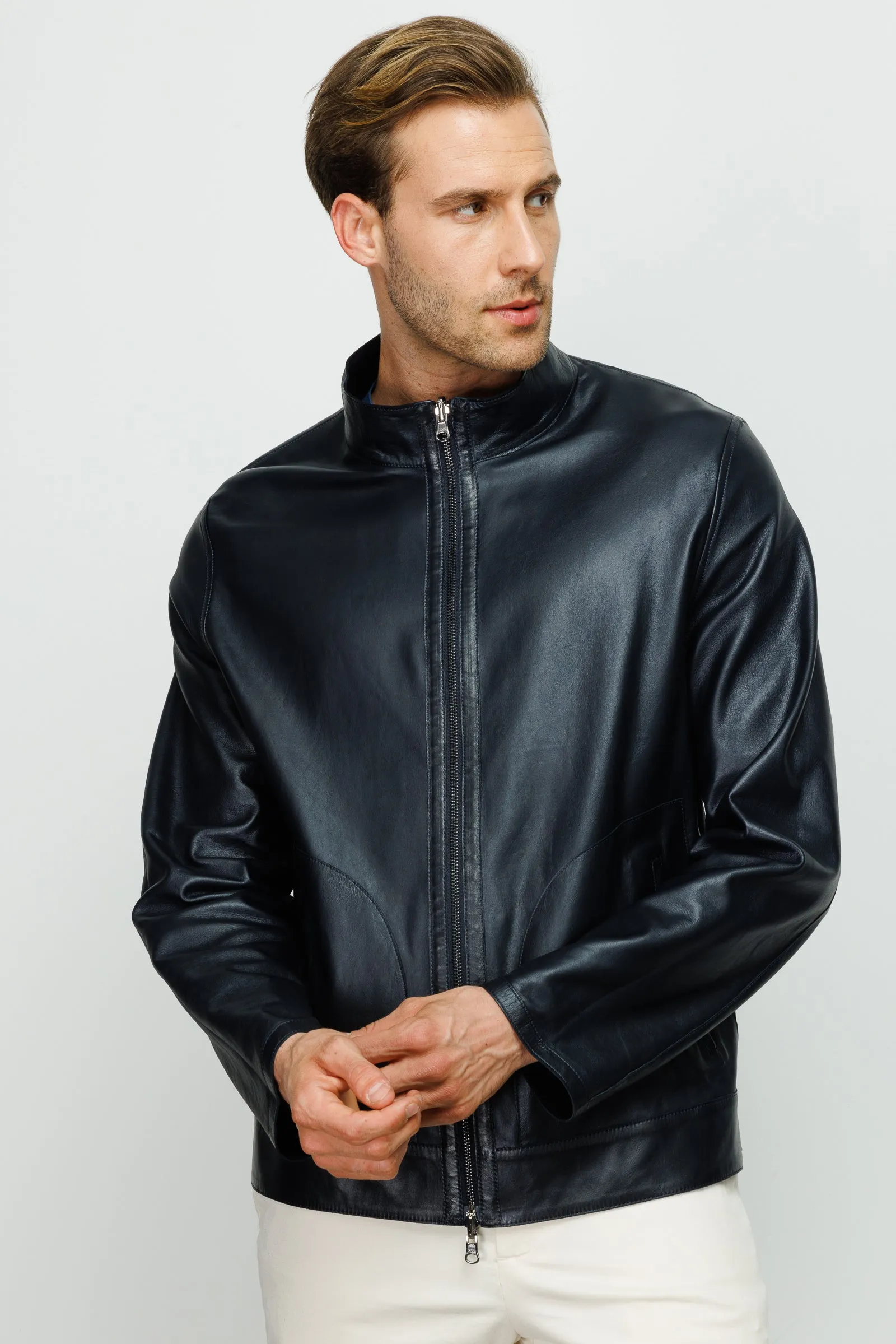 The Del Rio Dark Blue Leather Men Jacket